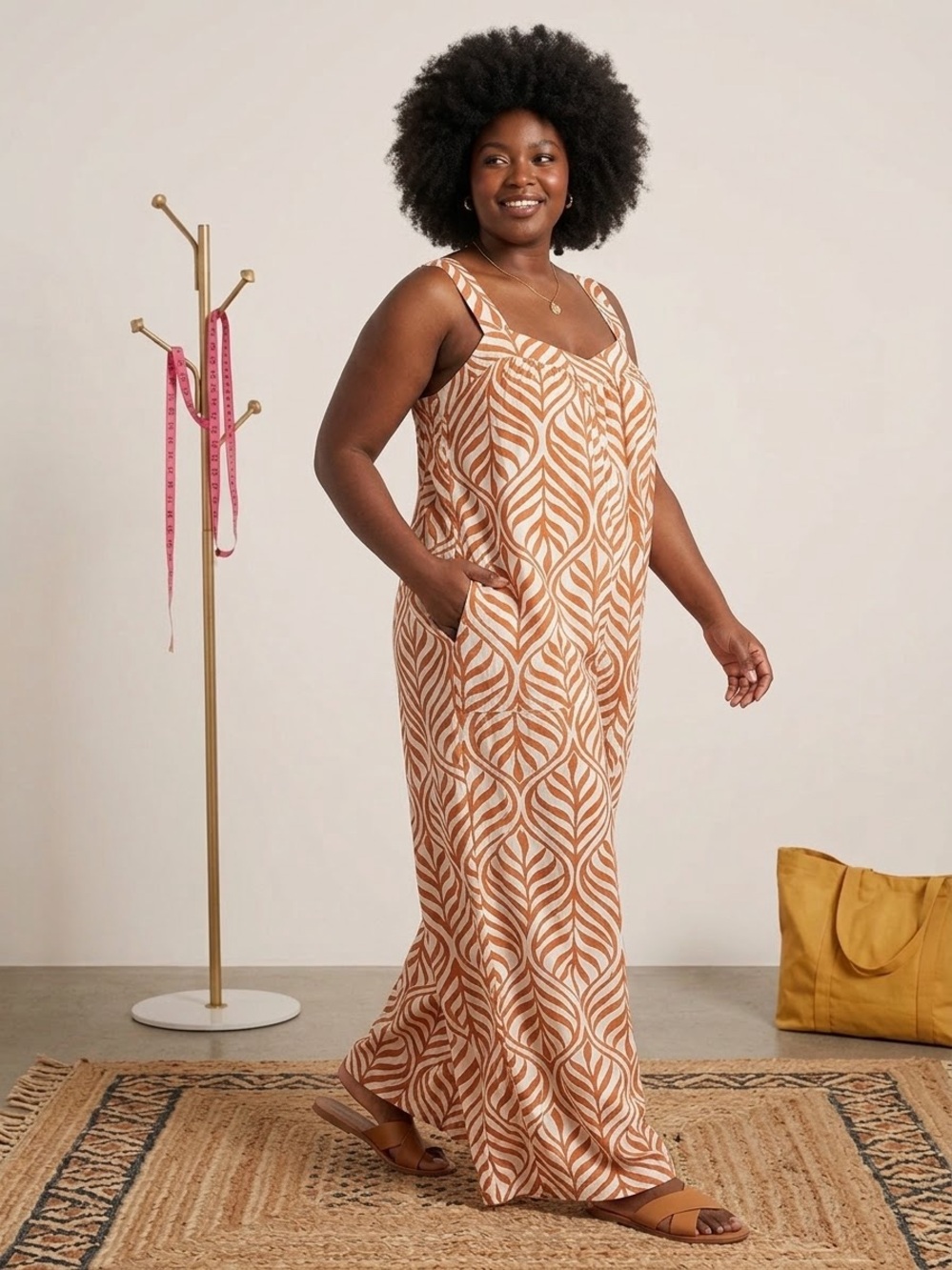 New with tags Ashley Stewart Cream Tan Printed jumpsuit pockets 18/20 fall